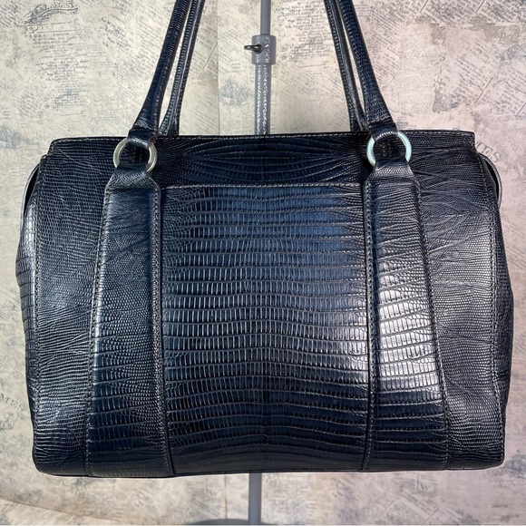 Brahmin black reptile embossed leather satchel bag - Picture 4 of 14